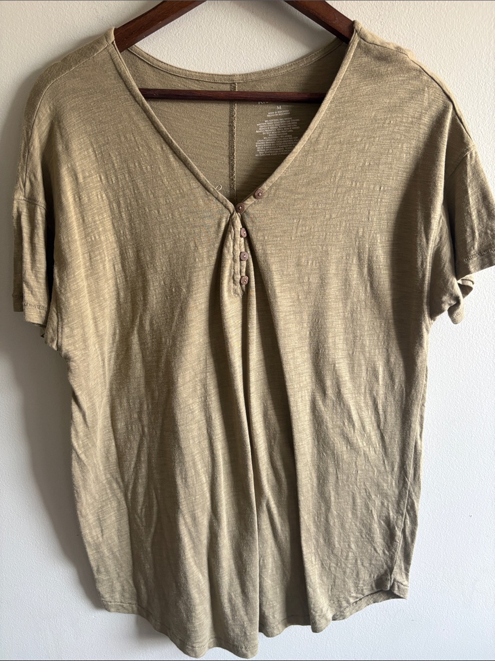 Knox Rose‎ Olive Slub Knit Henley Tee Modal Blend Short Sleeve Top Medium